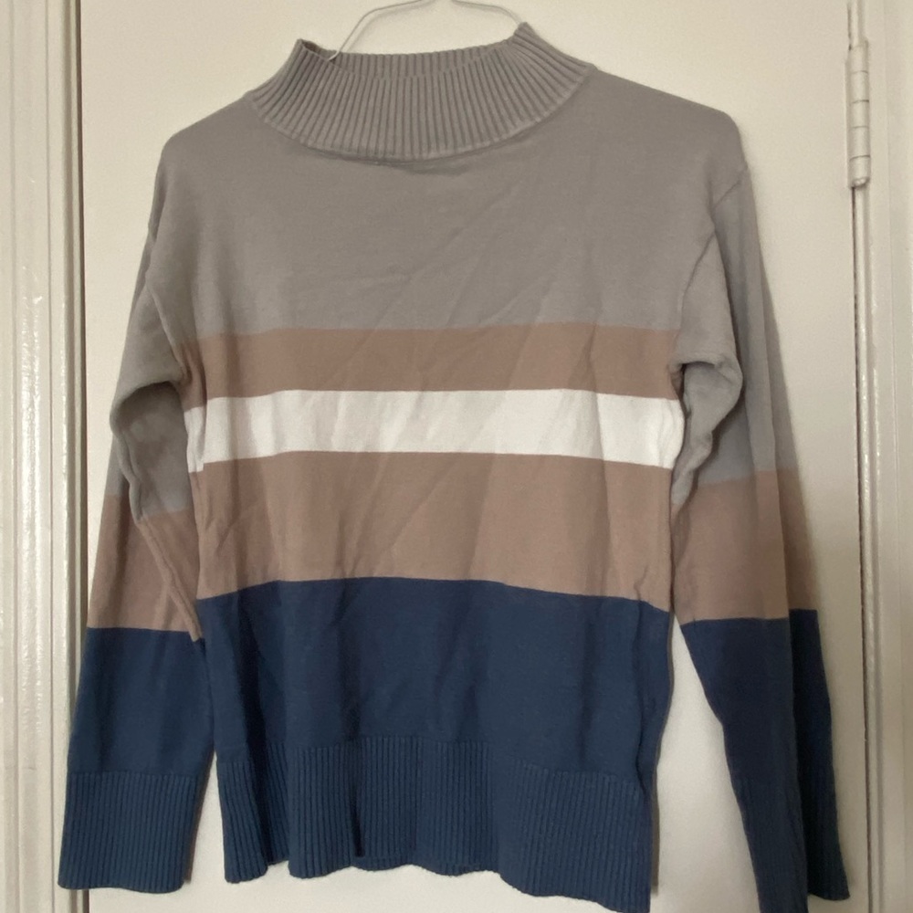Mock turtleneck color block sweater